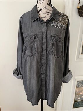 Studded Charcoal Button-Down Shirt